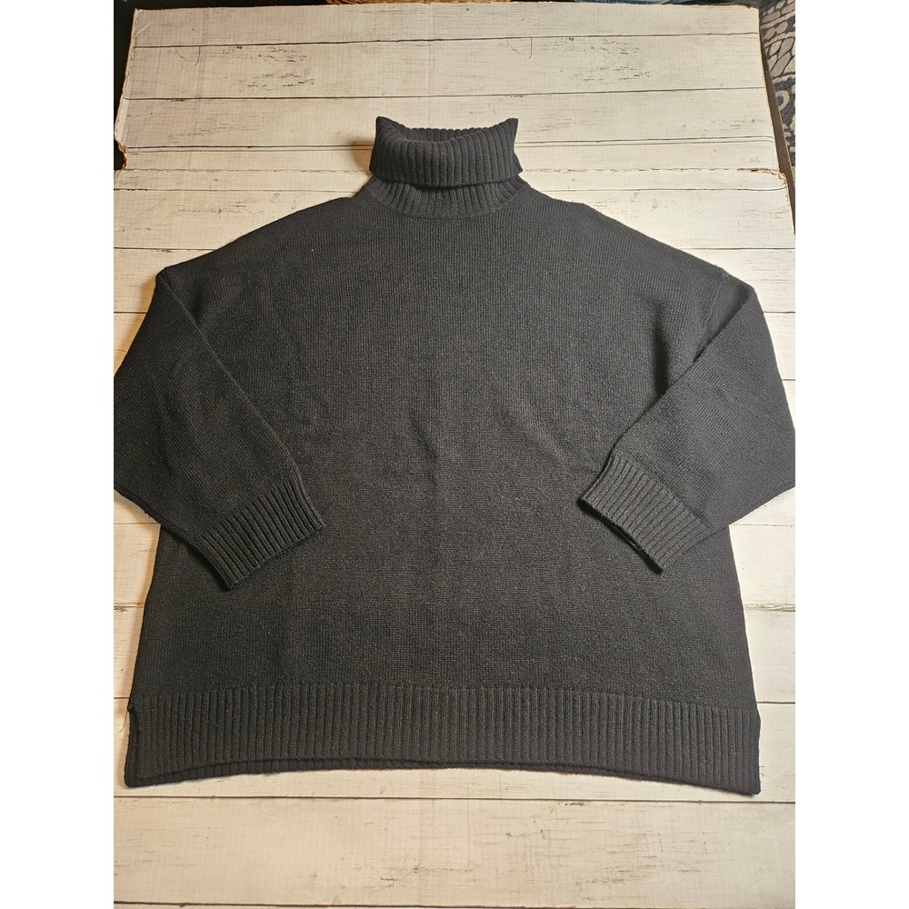 Kinross Cashmere Black Turtleneck Sweater Oversized 100% Cashmere Size 1 Small